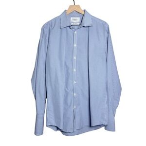 Charles Tyrwhitt Mens Button Up‎ Shirt 17 1/2 36in Blue Checkered Extra Slim Fit